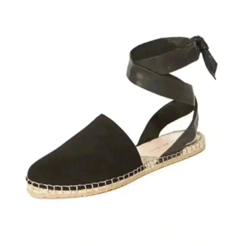 LOEFFLER RANDALL Heloise Suede & Leather Ankle Wrap Espadrilles - Black - Size 8